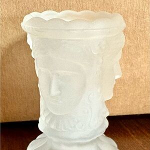 Vintage Frosted 3-Faces Glass Open Salt Cellar-Toothpick Holder